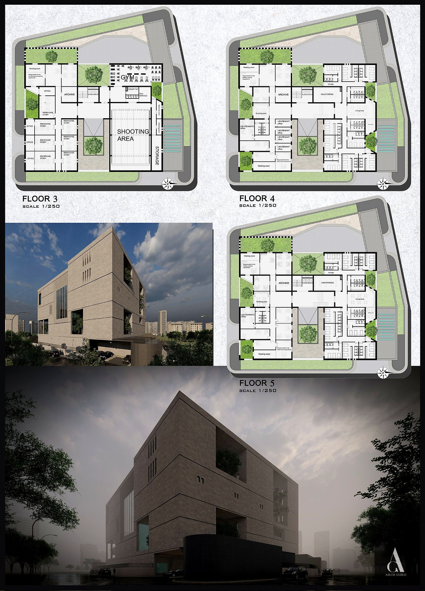 Sheet 03 — Floors 3–5 Plans & 3D Views
