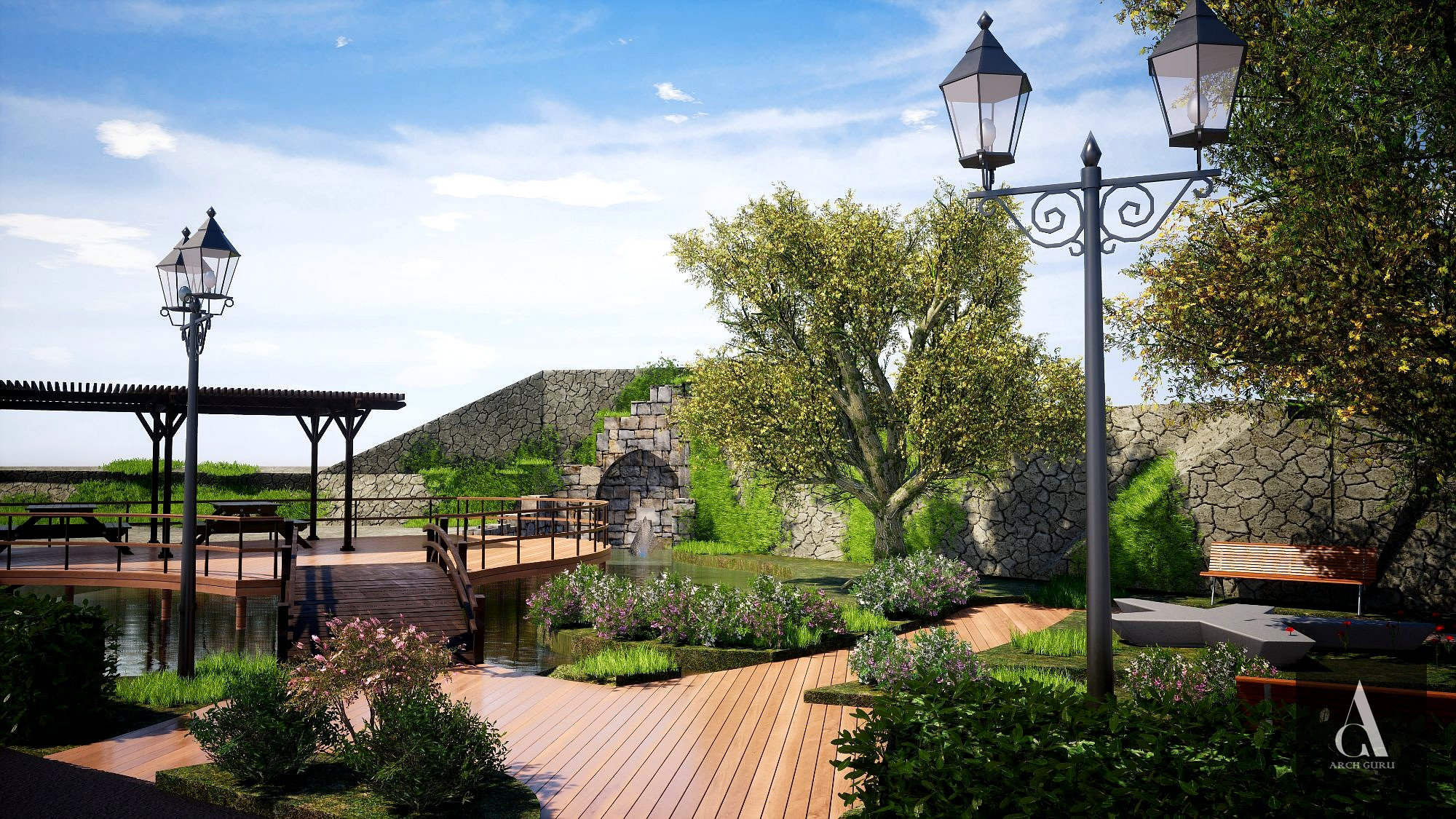Landscape Perspective — Deck & Heritage Arch