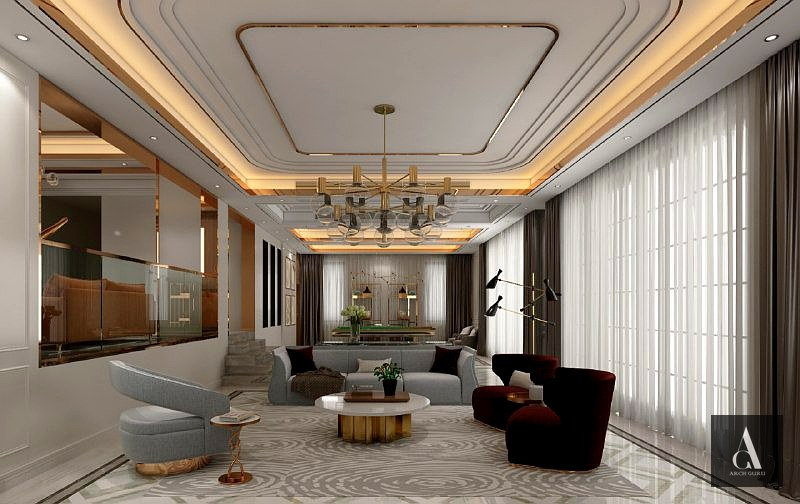 Transitional Living Room — Rose Gold & Grey