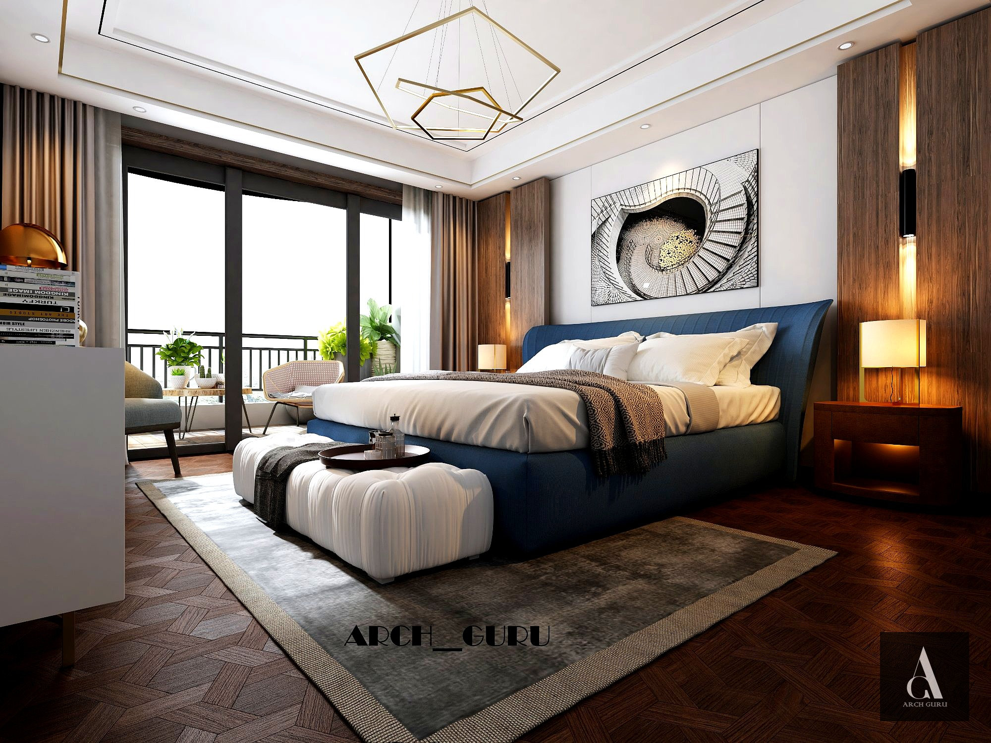 Contemporary Hotel Suite — Navy & Walnut